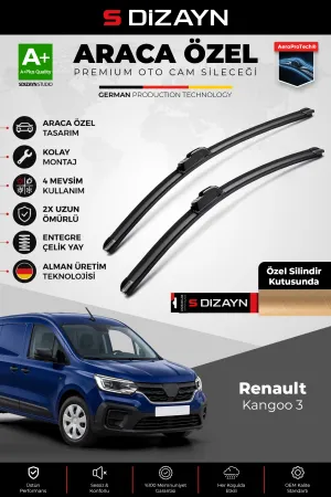 S-Dizayn Renault Kangoo 3 Ön Cam Silecek Seti 2020 Üzeri Premium Araca Özel 65-45 Cm  A+ Kalite