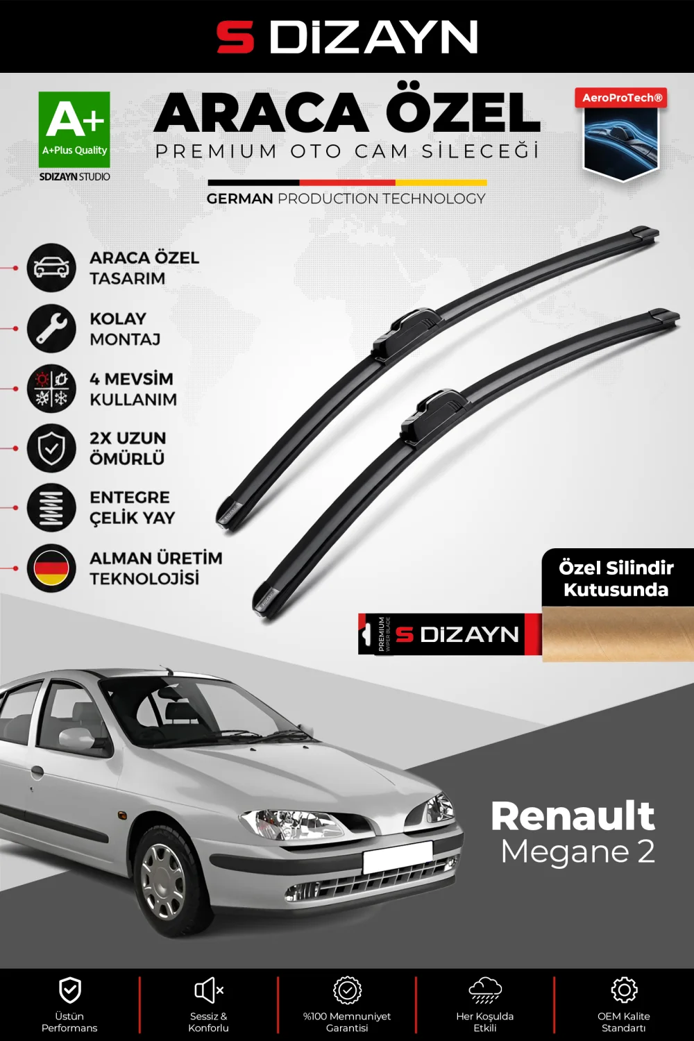 S-Dizayn Renault Megane 1 Ön Cam Silecek Seti 1996-2002 Premium Araca Özel 55-50 Cm  A+ Kalite