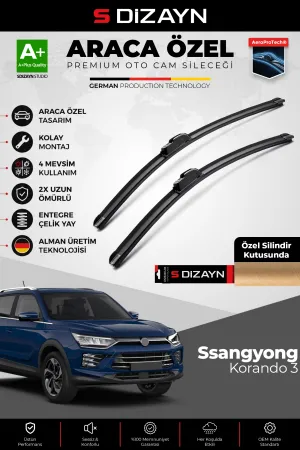 S-Dizayn Ssangyong Korando Ön Cam Silecek Seti 2019 Üzeri Premium Araca Özel 60-45 Cm  A+ Kalite