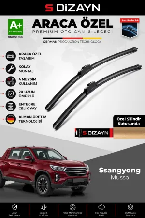 S-Dizayn Ssangyong Musso Ön Cam Silecek Seti 2019 Üzeri Premium Araca Özel 65-50 Cm  A+ Kalite