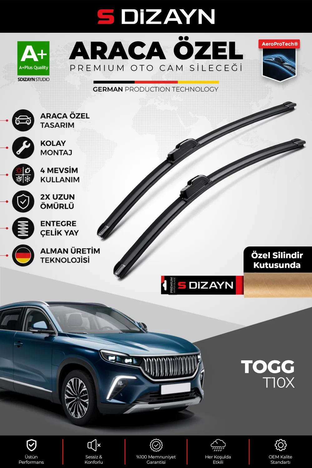 Togg T10X Ön Cam Silecek Seti 2023 Üzeri Premium Araca Özel 65-48 Cm  A+ Kalite