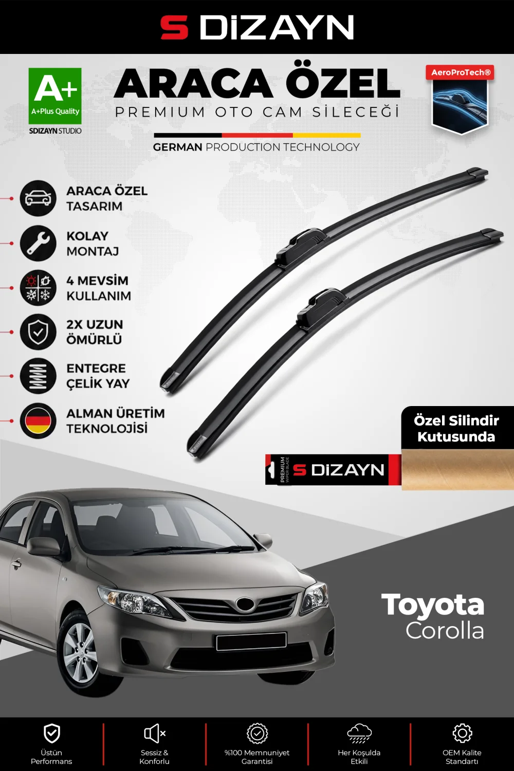 Toyota Corolla Ön Cam Silecek Seti 2006-2012 Premium Araca Özel 65-35 Cm  A+ Kalite
