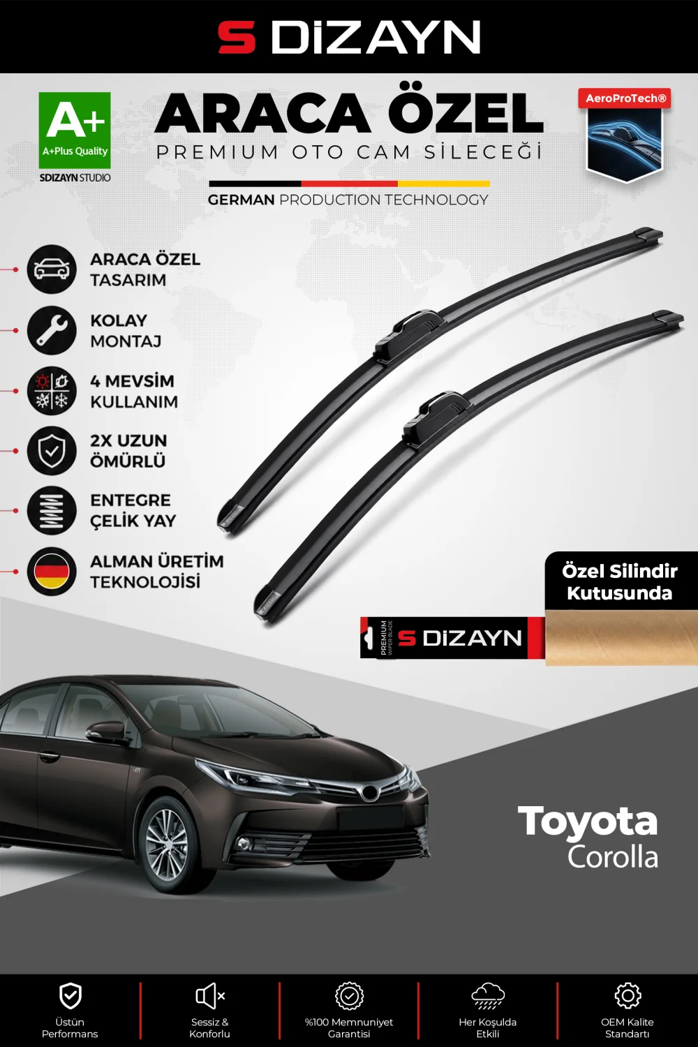 S-Dizayn Toyota Corolla Ön Cam Silecek Seti 2019 Üzeri Premium Araca Özel 70-35 Cm  A+ Kalite