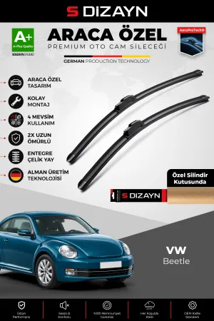 S-Dizayn Vw Beetle Ön Cam Silecek Seti 2012-2019 Premium Araca Özel 53-53 Cm  A+ Kalite