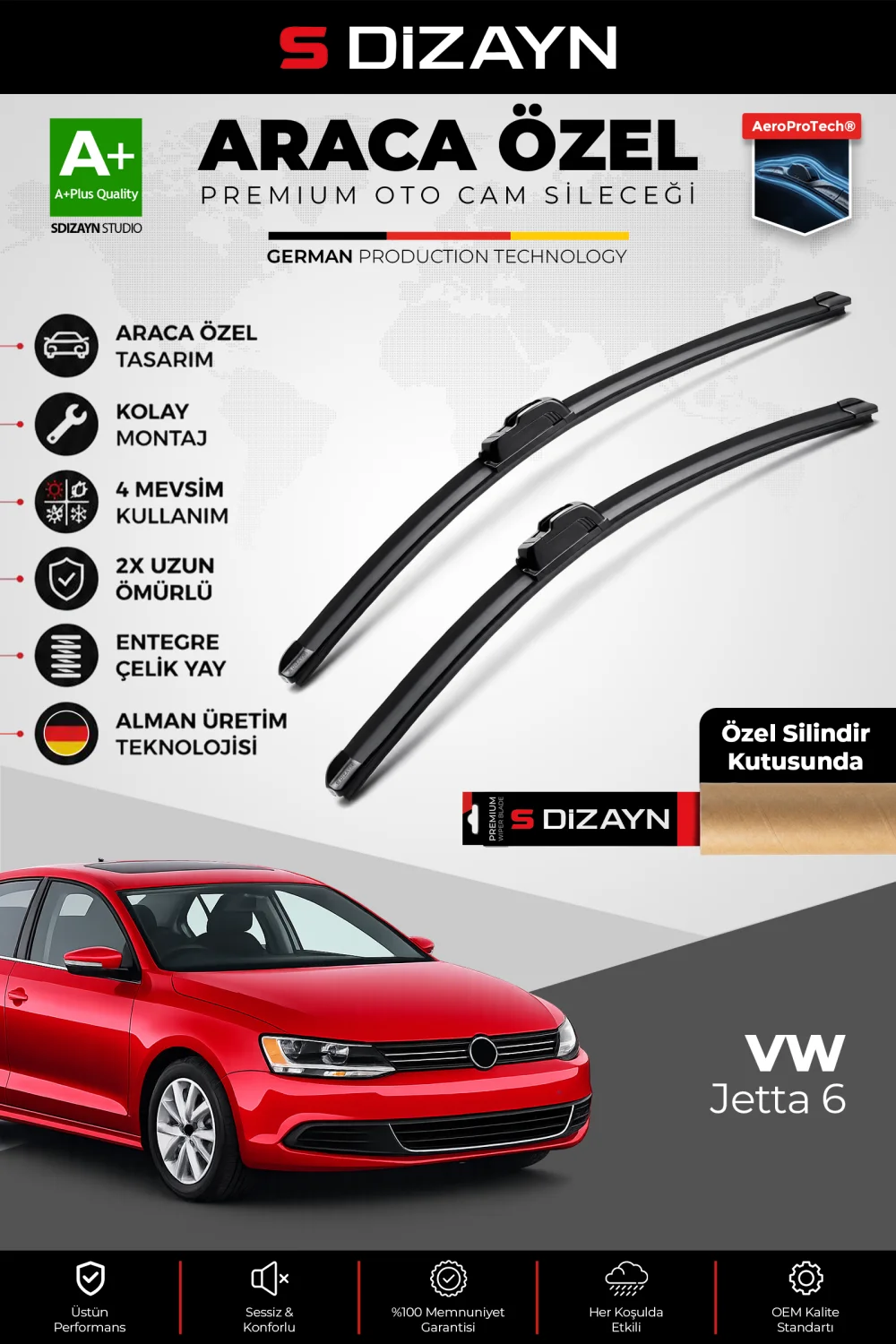 S-Dizayn VW Jetta Ön Cam Silecek Seti 2010-2019 Premium Araca Özel 60-48 Cm  A+ Kalite