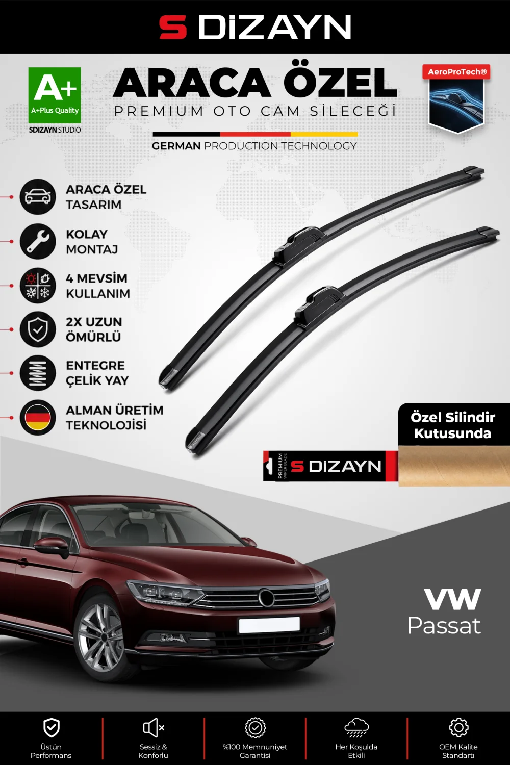 Drs Tuning Passat B8 Ön Cam Silecek Seti 2015-2024 Premium Araca Özel 65-48 Cm  A+ Kalite