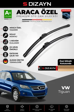S-Dizayn Volkswagen Tiguan Ön Cam Silecek Seti 2007-2016 Premium Araca Özel 60-50 Cm A+ Kalite
