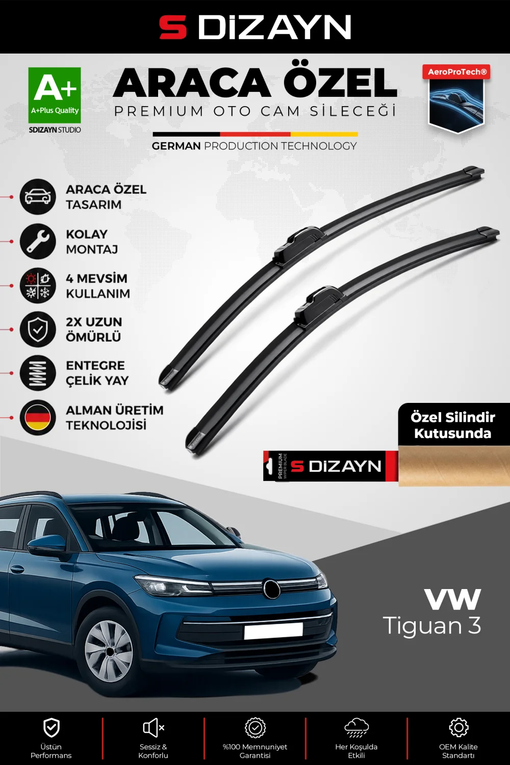 Drs Tuning Tiguan 3 Ön Cam Silecek Seti 2024 Üzeri Premium Araca Özel 65-53 Cm  A+ Kalite