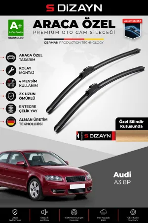 S-Dizayn Audi A3 8P Ön Cam Silecek Seti 2003-2004 Premium Araca Özel 60-48 Cm A+ Kalite