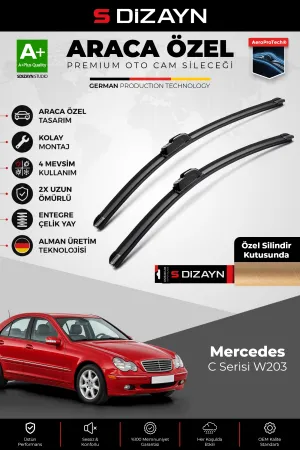 S-Dizayn Mercedes-Benz C Serisi W203 Ön Cam Silecek Seti 2000-2003 Premium Araca Özel 60-53 Cm A+ Kalite