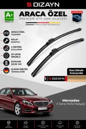 S-Dizayn Mercedes-Benz E Serisi W212 Makyajlı Ön Cam Silecek Seti 2013-2016 Premium Araca Özel 60-60 Cm A+ Kalite