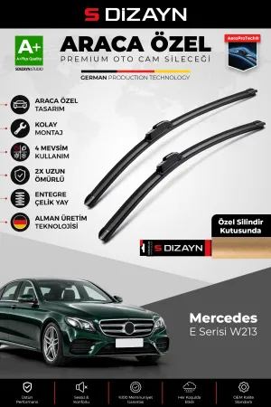 S-Dizayn Mercedes-Benz E Serisi W213 Ön Cam Silecek Seti 2016-2023 Premium Araca Özel 60-55 Cm A+ Kalite