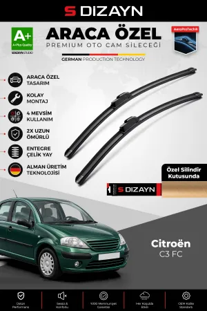 S-Dizayn Citroen C3 Fc Ön Cam Silecek Seti 2002-2009 Premium Araca Özel 60-45 Cm A+ Kalite