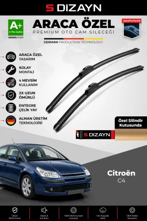 S-Dizayn Citroen C4 LC Ön Cam Silecek Seti 2004-2010 Premium Araca Özel 70-60 Cm A+ Kalite