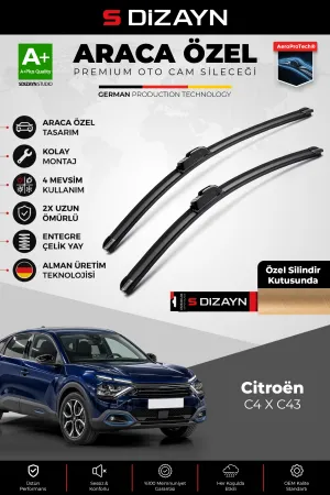 S-Dizayn Citroen C4 X C43 Ön Cam Silecek Seti 2022 Üzeri Premium Araca Özel 60-40 Cm A+ Kalite