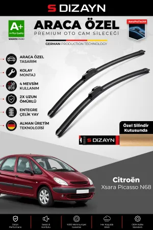 S-Dizayn Citroen Xsara Picasso N68 Ön Cam Silecek Seti 1999-2005 Premium Araca Özel 65-65 Cm A+ Kalite