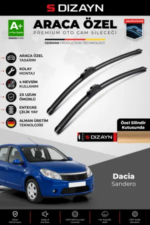 S-Dizayn Dacia Sandero BS Ön Cam Silecek Seti 2008-2012 Premium Araca Özel 50-50 Cm A+ Kalite