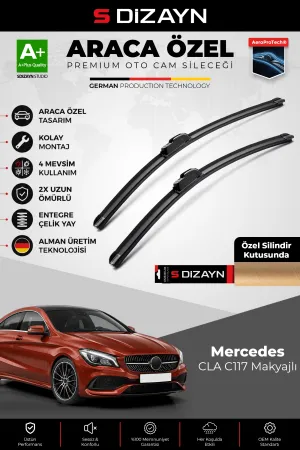 S-Dizayn Mercedes-Benz CLA C117 Makyajlı Ön Cam Silecek Seti 2015-2019 Premium Araca Özel 60-48 Cm A+ Kalite