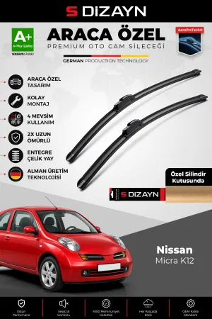 S-Dizayn Nissan Micra K12 Ön Cam Silecek Seti 2003-2010 Premium Araca Özel 53-45 Cm A+ Kalite