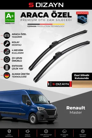 S-Dizayn Renault Master Ön Cam Silecek Seti 2010-2024 Premium Araca Özel 65-65 Cm A+ Kalite