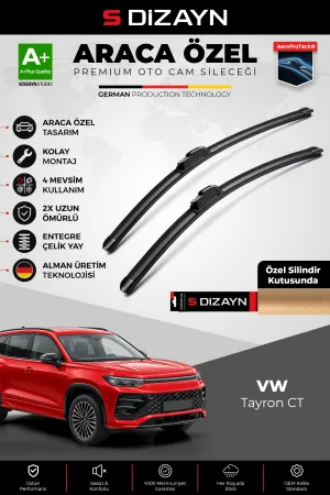S-Dizayn Vw Tayron Ct Ön Cam Silecek Seti 2025 Üzeri Premium Araca Özel 65-53 Cm A+ Kalite