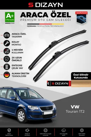 S-Dizayn VW Touran 1T2 Makyajlı Ön Cam Silecek Seti 2006-2010 Premium Araca Özel 60-45 Cm A+ Kalite