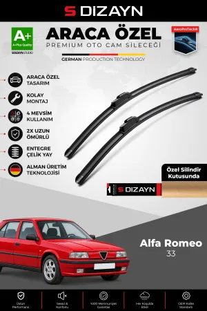 S-Dizayn Alfa Romeo 33 Ön Cam Silecek Seti 1983-1995 Premium Araca Özel 45-45 Cm A+ Kalite
