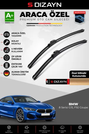 S-Dizayn BMW 8 Serisi G15, F92 Coupe Ön Cam Silecek Seti 2018 Üzeri Premium Araca Özel 65-43 Cm A+ Kalite