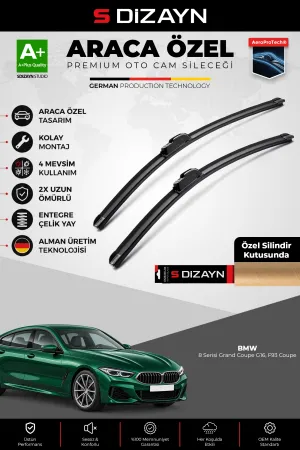 S-Dizayn BMW 8 Serisi Grand Coupe G16, F93 Coupe Ön Cam Silecek Seti 2019 Üzeri Premium Araca Özel 65-40 Cm A+ Kalite