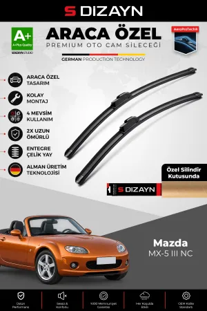 S-Dizayn Mazda Mx-5 Ön Cam Silecek Seti 2005-2015 Premium Araca Özel 45-45 Cm A+ Kalite