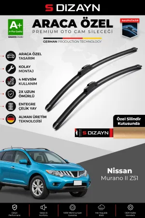 S-Dizayn Nissan Murano Ii Z51 Ön Cam Silecek Seti 2007-2014 Premium Araca Özel 65-40 Cm A+ Kalite