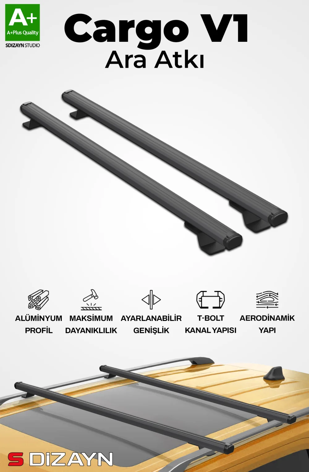 Drs Tuning Hyundai Santa FE S-Bar Cargo V1 Ara Atkı Tavan Taşıyıcı Barı Siyah 120 Cm 2000-2006 A+ Kalite