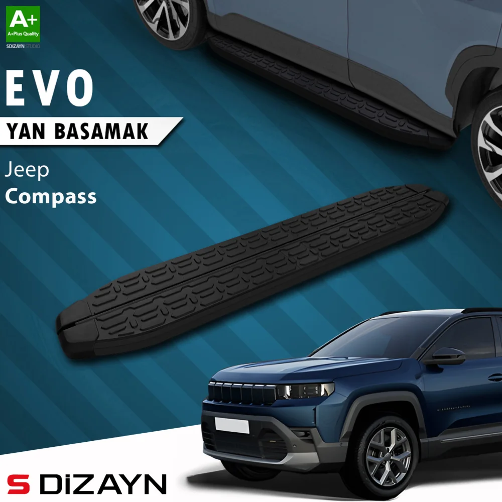 S-Dizayn Jeep Compass 3 Evo Siyah Yan Basamak 193 Cm 2025 Üzeri A+ Kalite