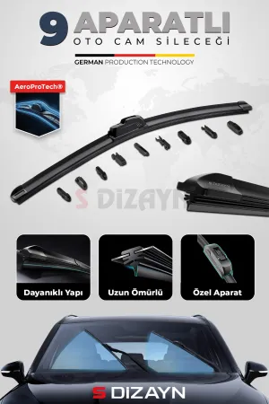 S-Dizayn 9 Aparatlı Oto Cam Sileceği 35 Cm 14 İnç Universal A+ Kalite thumb 2
