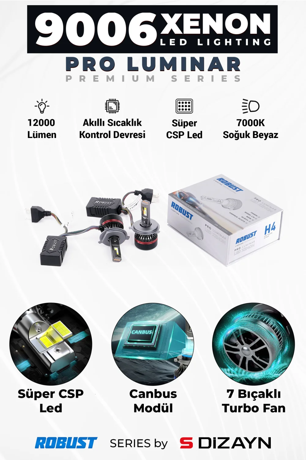 Drs Tuning Pro Luminar Led Xenon 9006 / 60W / 12000LM / 7000K A+ Kalite