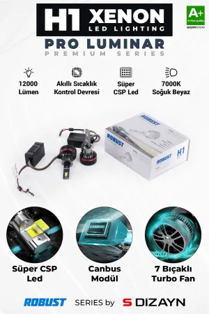 S-Dizayn Pro Luminar H1 Led Xenon / 60W / 12000LM / 7000K A+ Kalite thumb 1