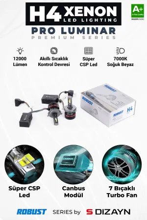 S-Dizayn Pro Luminar H4 Led Xenon / 60W / 12000LM / 7000K A+ Kalite thumb 1