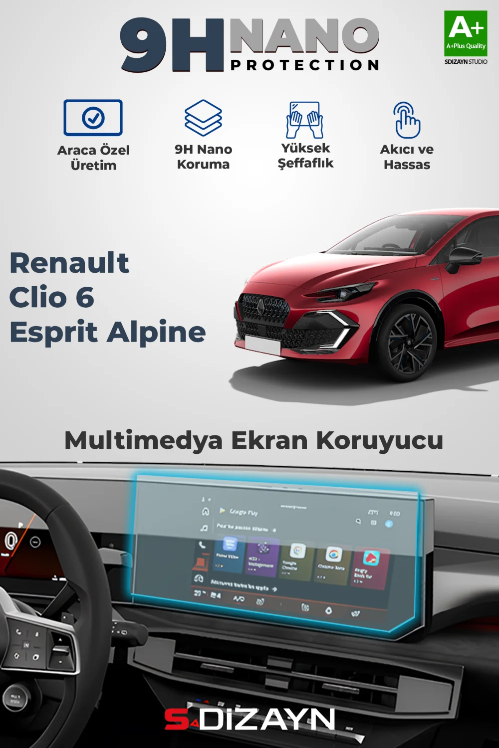 Drs Tuning Renault Clio 6 Esprit Alpine 9H Multimedya Ekran Koruyucu (PARLAK) 2026 Üzeri A+ Kalite
