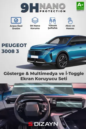 Drs Tuning Peugeot 3008 3 21 İnç 9H Nano Kavisli Ekran Ve İ-Toggle Ekran Koruyucu (Parlak) 2024 Üzeri A+ Kalite