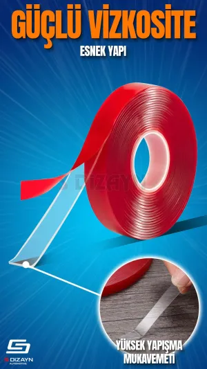Çift Taraflı Bant 10mm x 5 Metre 5'li Paket Şeffaf Silikon VHB Bant A+Kalite - Görsel 2