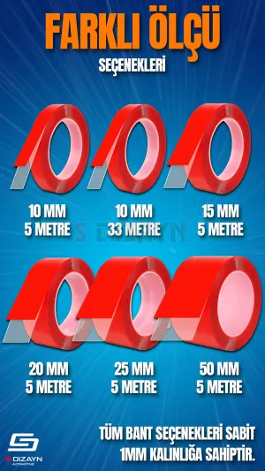 Çift Taraflı Bant 50mm x 5 Metre 5'li Paket Şeffaf Silikon VHB Bant A+Kalite - Görsel 5