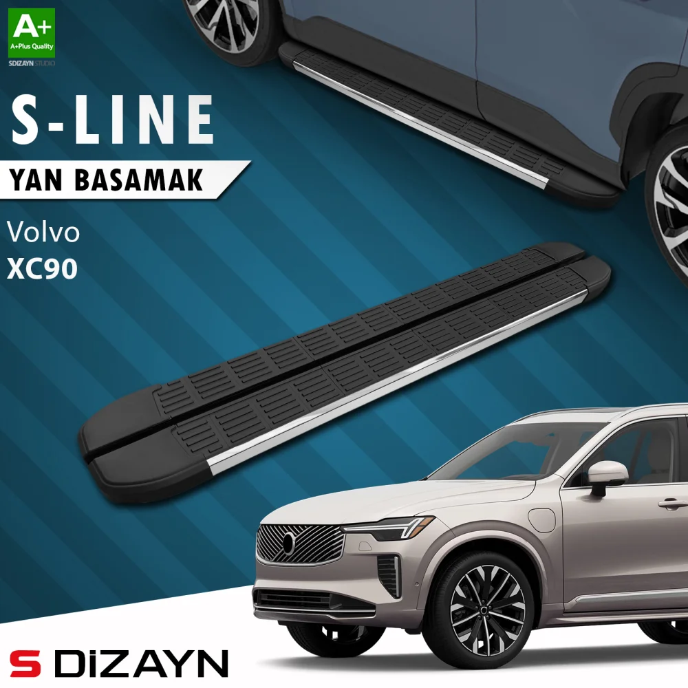 S-Dizayn Volvo XC90 Makyajlı Benzinli S-Line Krom Yan Basamak 203 Cm 2024 Üzeri A+ Kalite